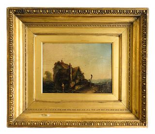 John Constable Cottage w/Figure, O/C, Signed