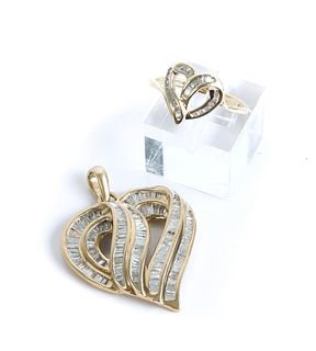 10K YG Diamond Heart Shaped Pendant & Ring