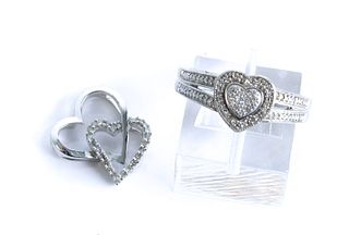 10K WG Heart Shaped Diamond Pendant and Ring
