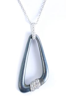 18K WG Sterling & Diamond Pendant Necklace