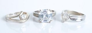 Group, Three Silver Gemstone Rings