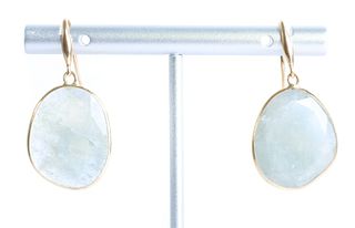 Pair, 18K YG White Sapphire French Wire Earrings