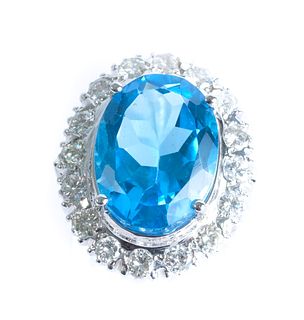 14K WG 11.20 CT Blue Topaz & Diamond Ring Sz 6