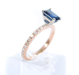 14K Rose Gold Diamond & Sapphire Ring, Size 5