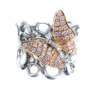18K WG RG Butterfly Ring w/57 Diamonds