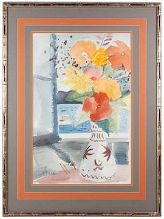 Charles Levier Signed WC, "Still Life with Bird"
