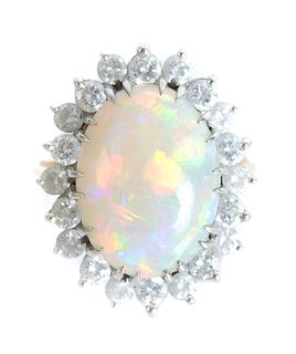18K YG 5.5 CT Australian Opal & Diamond Ring