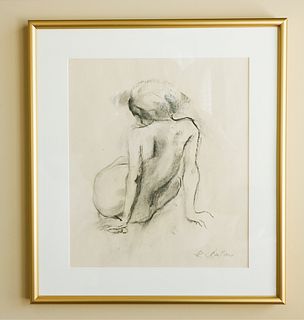 Roman Chatov, Study of Nude, Charcoal, Signed