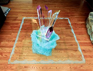Contemporary Art Glass Coffee Table w/Stacked Base