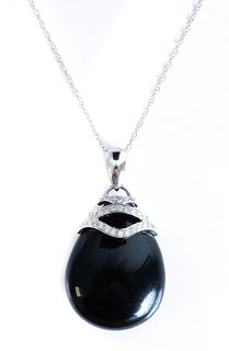 14K WG BSH Diamond & Onyx Pendant Necklace