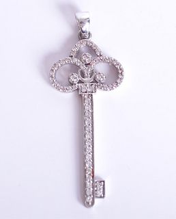 14K White Gold & Diamond Encrusted 'Key' Pendant