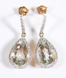 Pair, 10K YG Diamond and Golden Amethyst Earrings