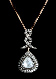 Silver Topped Gold & Diamond Pendant Necklace