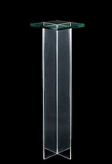 Modern Cruciform Lucite & Glass Pedestal, 42" Tall