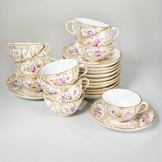Set Meissen hand-painted porcelain cups & saucers