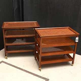 Nice pair Contemporary caned etagere side tables