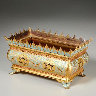 Continental bronze and champleve enamel jardiniere