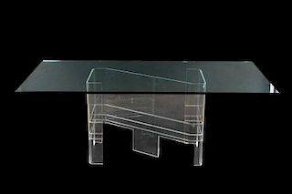 70s Glass Top Dining Table with Lucite Base