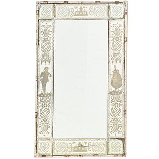Antique Venetian etched glass wall mirror
