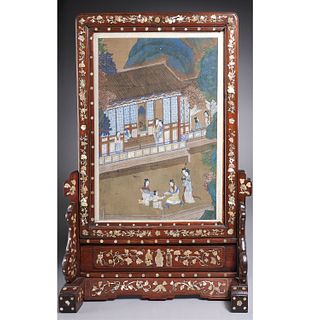 Chinese inlaid hardwood table screen
