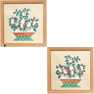 Chinese School, pair peach tree paintings