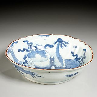Asian blue & white porcelain dragon bowl