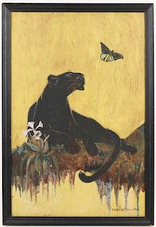 Black Panther w/Butterfly Painting, Signed