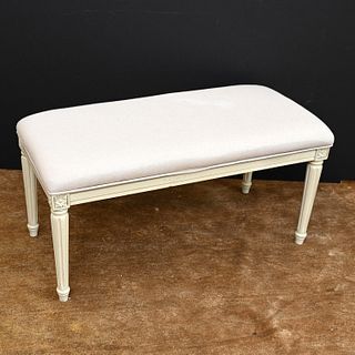 Louis XVI style cream painted & upholstered bench