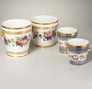 (2) pairs Old Paris painted porcelain cache pots