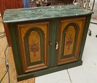 Italian paint decorated marble top cabinet