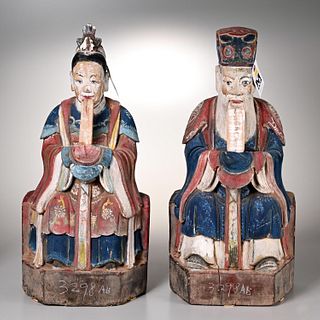 Pair large Chinese carved wood ancestral figures