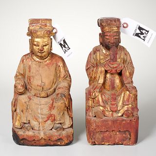 (2) antique Chinese carved wood seated officials
