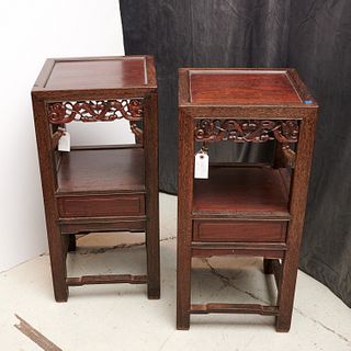 Pair Chinese carved hardwood tiered stands