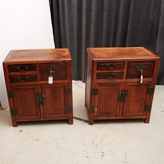 Pair antique Chinese hardwood side cabinets