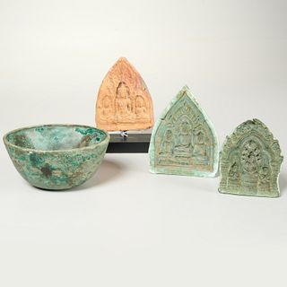 Southeast Asian Khmer votive tablet, molds & bowl