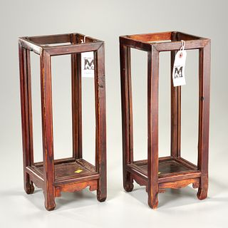Pair antique Chinese carved hardwood lanterns