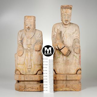 (2) large Chinese carved wood officials