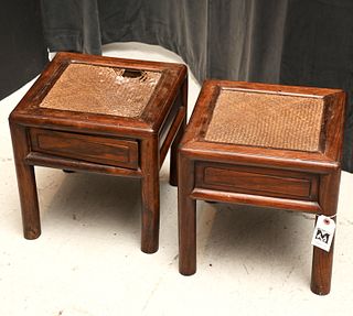 Pair Chinese hardwood low stools