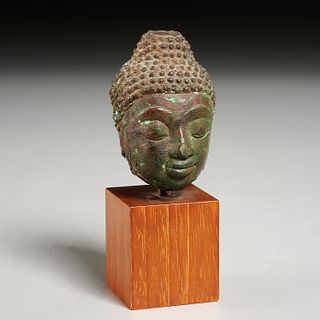 Ancient Thai miniature bronze Buddha head