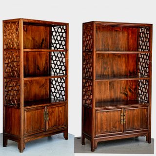 Nice pair Chinese cracked ice bookcases