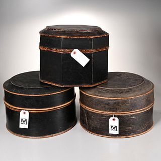 (3) Chinese lacquer hat boxes