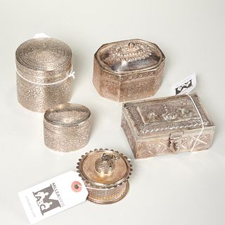 Group Persian style silver toned metal boxes