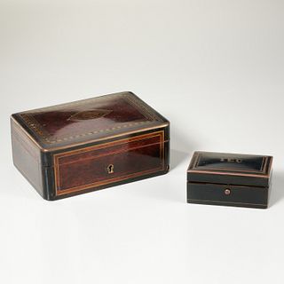 (2) French brass inlaid boxes, incl. Tahan
