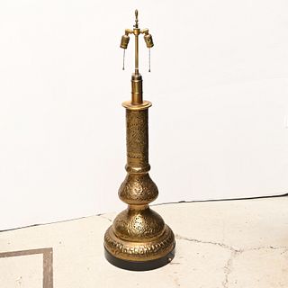 Large Mamluk Revival pierced brass lamp