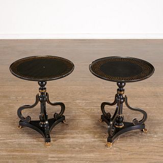 Pair Regency style black lacquered side tables