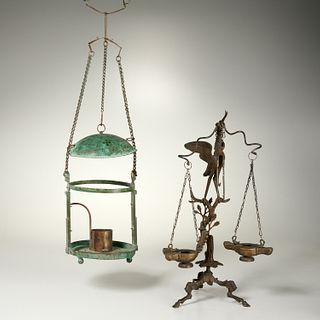 Roman style bronze lamps, crane stand, ex-museum