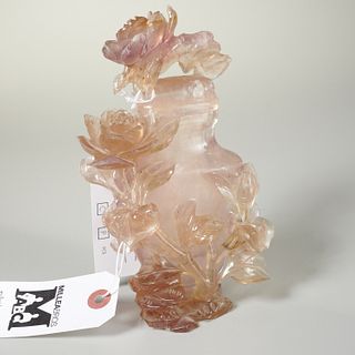 Chinese carved quartz covered urn