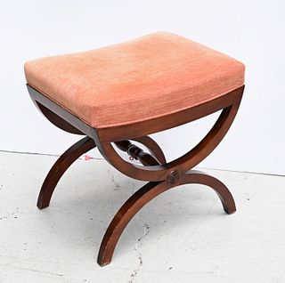 Mahogany curule upholstered stool
