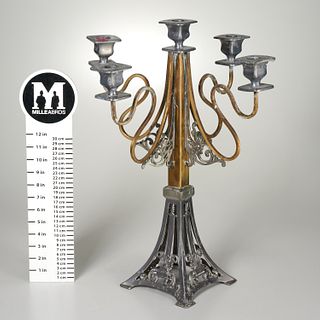 Sheffield Art Nouveau mixed metal candelabra