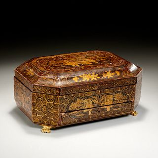 Chinese Export gilt lacquer sewing box